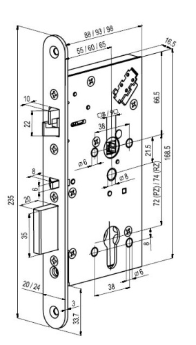 PE 560 65/24 mm PZ (4)  / замок антипаника для эвакуационных дверей от компании Аблой за 72 133 руб.